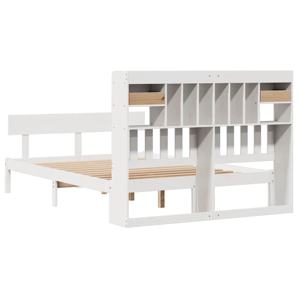 Solid Wood Bed with Shelf Without Mattress White 160 x 200 cm Pine