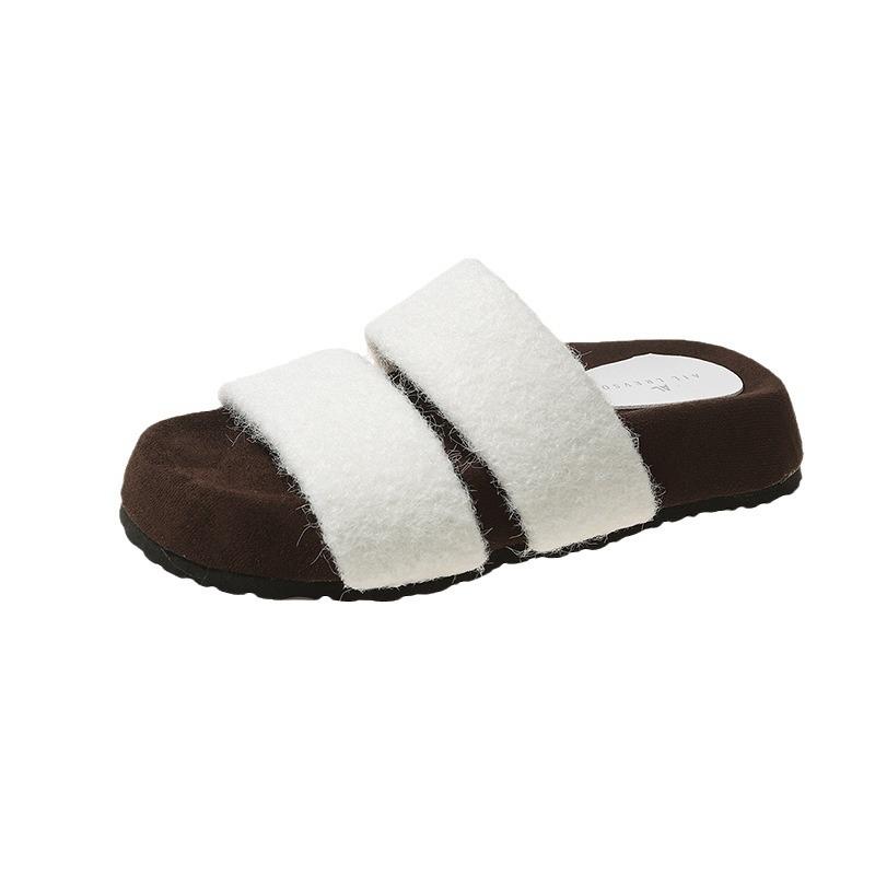 Интернет знаменитости популярные пушистые тапочки с толстой подошвой женская одежда 2024 новая мода простые высокочувствительные домашние хлопковые тапочки прилив