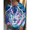 Design Trendy Men's Animal 3D Digital Printed Men's Round Neck Long Sleeved T-shirt Casual American T-shirt
