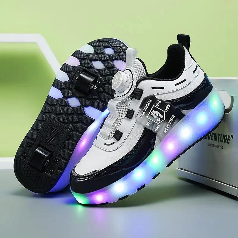 New LED Light Up Roller Skates Kids Unisex Rechargeable Dual Wheel Detachable Teenager Entertainment Casual Inline Skates