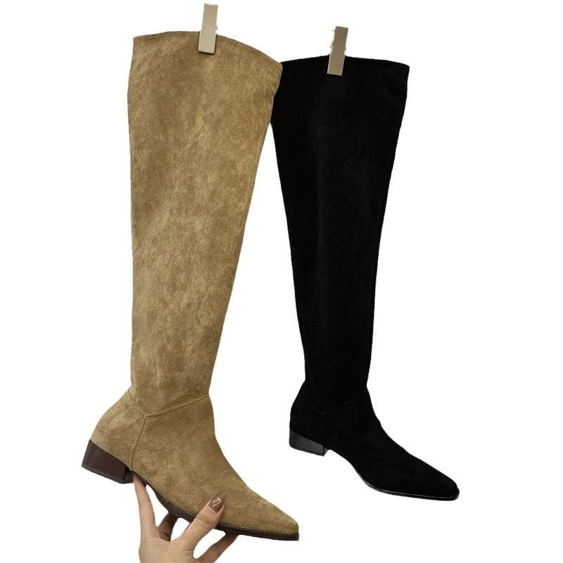 Узкие сапоги женские интернет-знаменитости 2025 года осень и зима новые плиссированные сапоги с начесом высокие рыцарские сапоги до колена сапоги до бедра