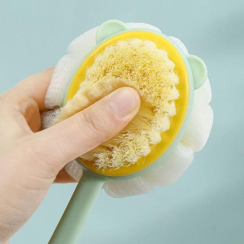 2 In 1 Long Handle Bath Scrubber Soft Bristles Exfoliating Loofah for Back Cleaning Men Women Shower