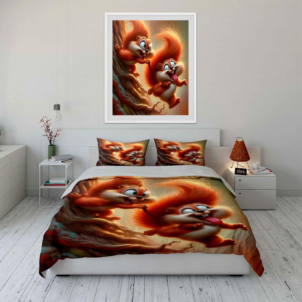 Playful Squirrel Trio Adventure Set Exquisite three-piece bedding set gift for kids and adults