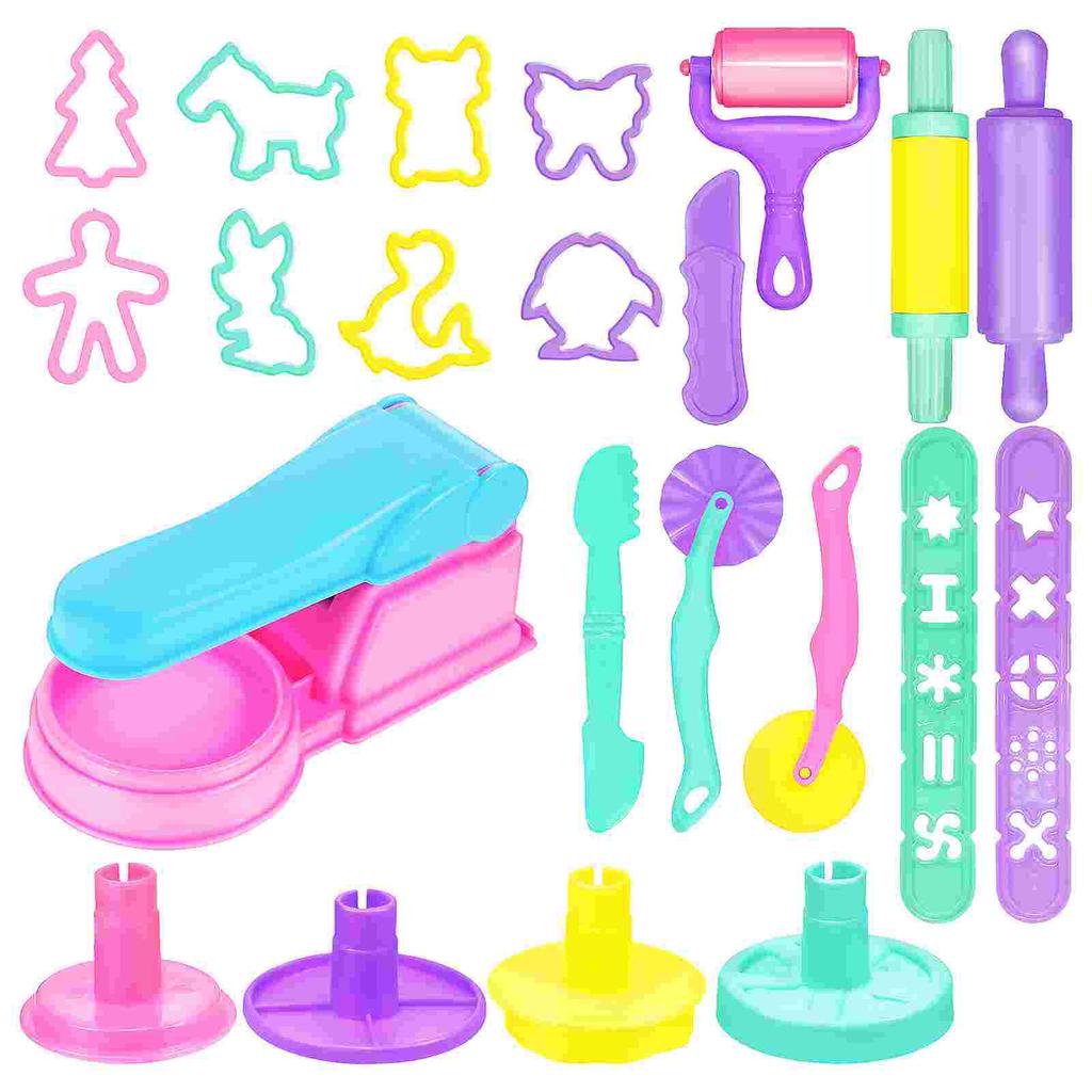 22 Pcs Children's Colored Mud Noodle Machine Pieces Set Animal Molds Toys Mini Clay Plastic Tool Kit Miss