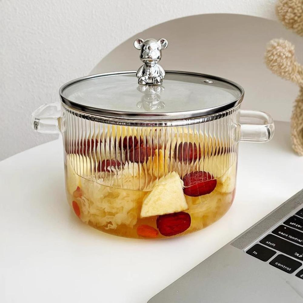 Прозрачная стеклянная кастрюля-медведь, двуручная ручка, миска для рамена, молочник, кастрюля для готовки, лапша