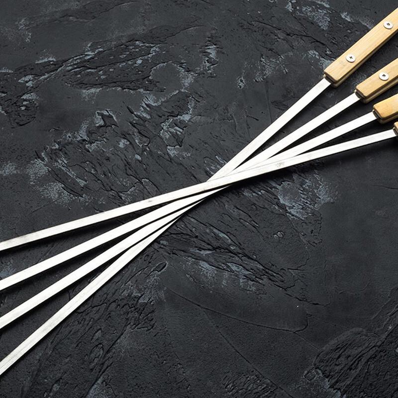 OEING Stainless Steel Wooden Handle BBQ Skewers