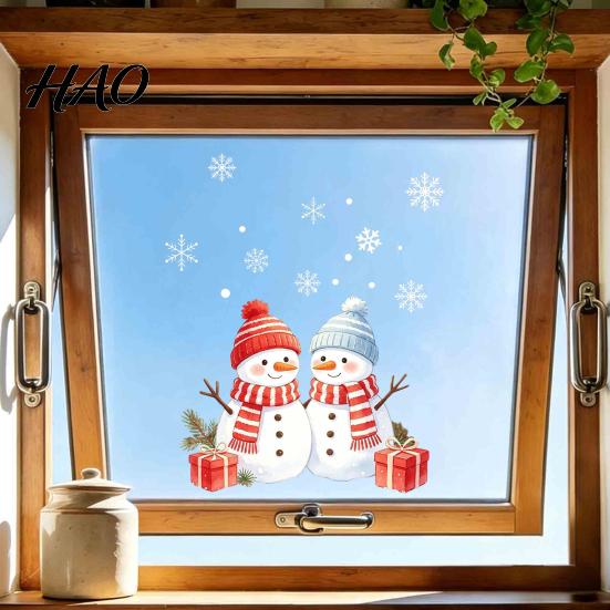 Removable Window Film for Winter Christmas Snowman Static Glass Sticker, PVC Waterproof Decals Holiday Decorative Scenes Home Decoration, Snowflake