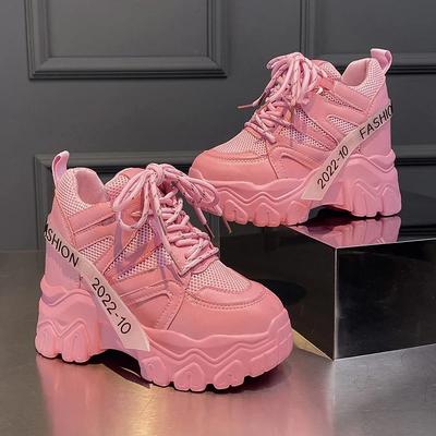 Модная женская повседневная обувь из утолщенной дышащей сетки на танкетке, на толстой подошве, спортивная обувь, мода весна-осень 2024