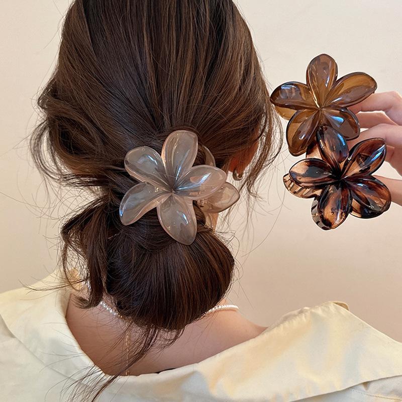 Women's Large-Size 8cm Brown Beige Laser Mermaid Princess Flower Shaped Lightweight Plastic Hair Clips Hair Accessories