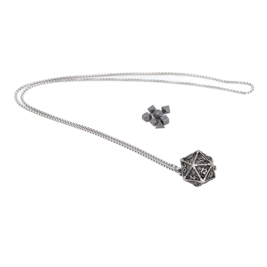 Mini Dice Set Necklace Antique Tiny Small Metal Hollow Polyhedral Portable Toy with Storage Box