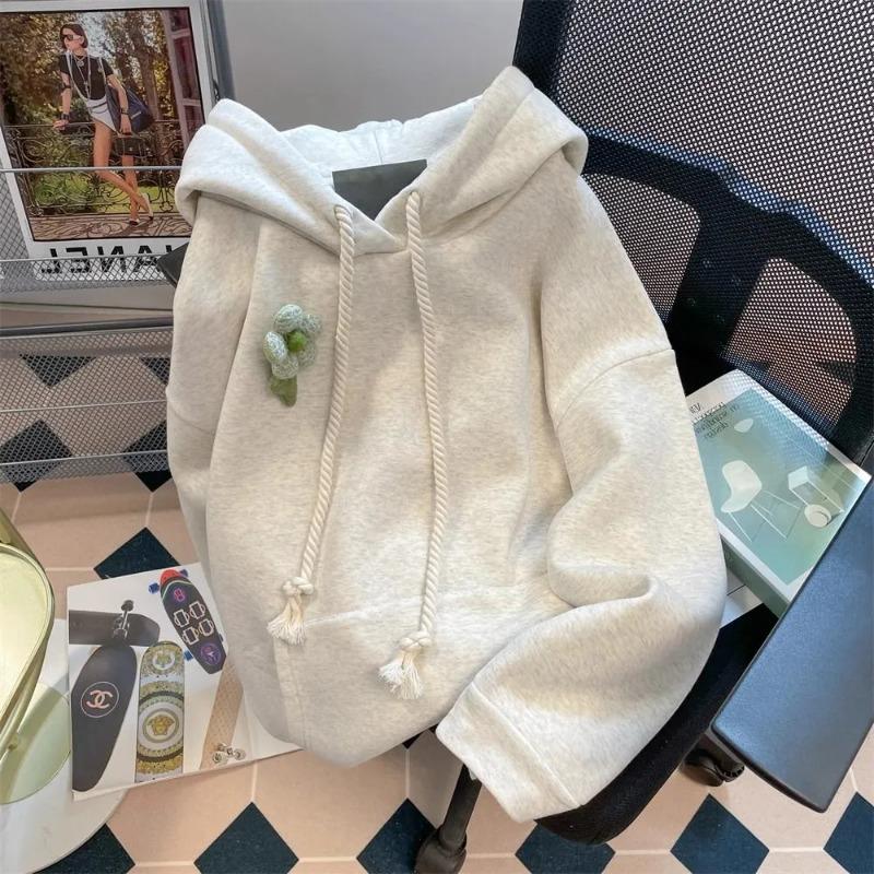 Женский свитшот оверсайз с капюшоном из флиса, утолщенный, свободный, повседневный пуловер с длинным рукавом, зимний свитшот-топ