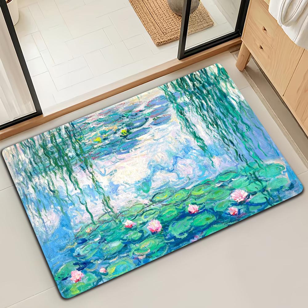 Коврик для двери, коврик для ванной, коврик для пола Lotus M-Monet, масляная живопись, микрофибра, декоративный, универсальный, фланелевый, быстросохнущий, впитывающий, нескользящая подошва