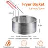 LMETJMA Deep Fryer Basket Round Stainless Steel Fry Baskets With Silicone Handle and Resting Hook for French Chips JT96