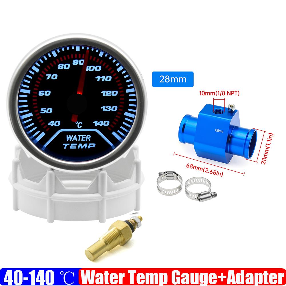 Smoked Faced 40-140℃ 52mm Water Temperature Gauge with Temp Joint Adapter Sensor Hose 26mm-40mm for Gasoline Racing Car 12V