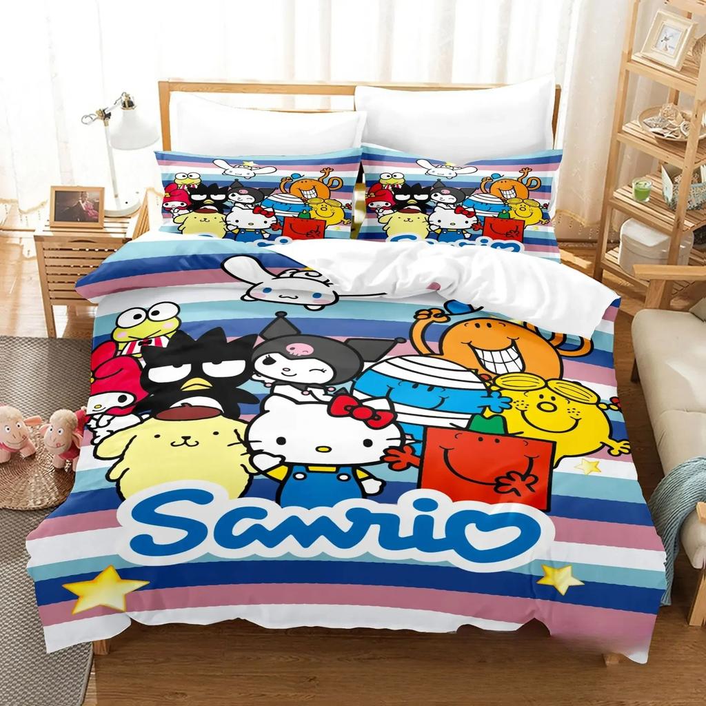 Sanrio Digital Printing HelloKitt Pudding Dog Cartoon Style Quilt Cover Bedding Three-piece Set Two-dimensional Home Furnishing
