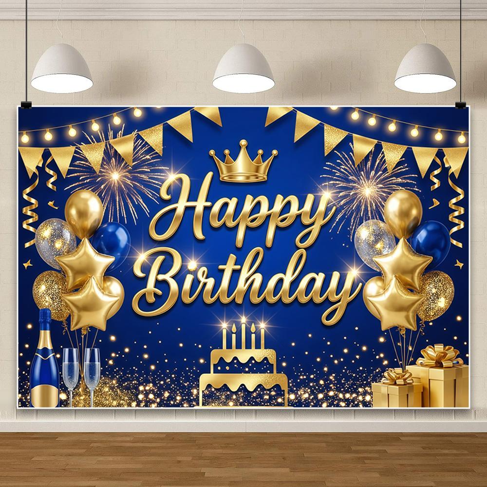 Yeele Photography Backdrop Glitter Blue Golden Balloons Customized Age Name Adults Birthday Party Decoration Shooting Background