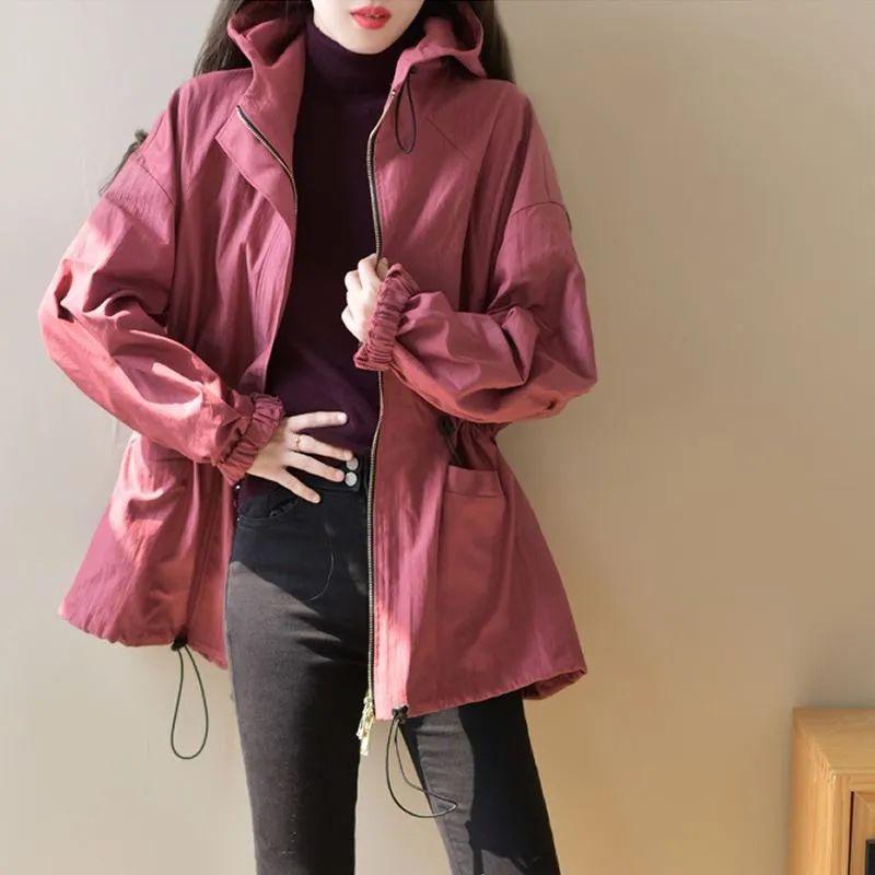 Популярный в этом году плащ Tooling для женщин средней и длинной длины, новая повседневная куртка с капюшоном на талии для ранней осени