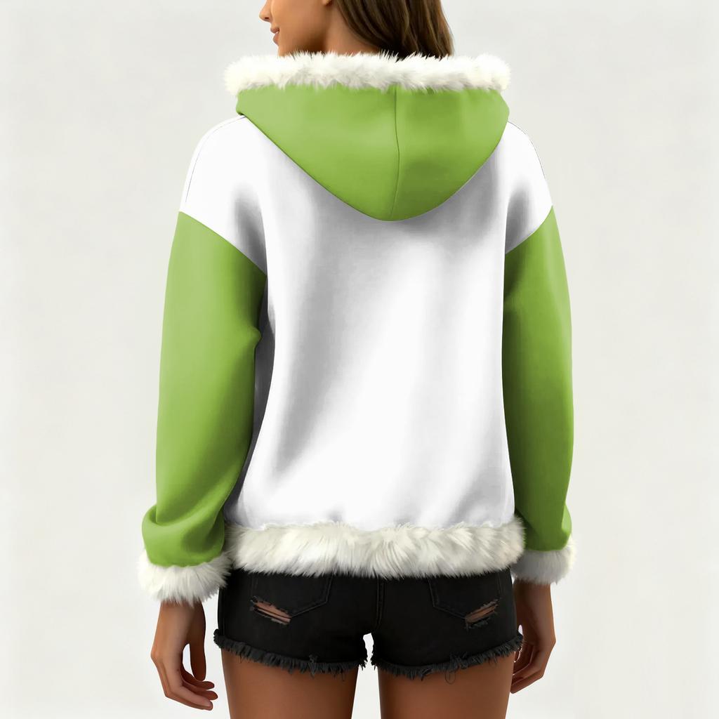Women's Christmas Print Colorblocked Loose Casual Hoodie