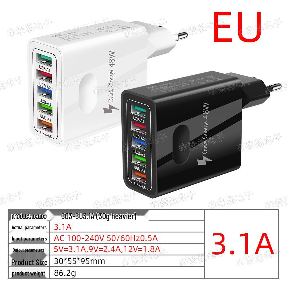 Многопортовое USB-зарядное устройство для мобильных телефонов 48 Вт с QC3.0 - Быстрое зарядное устройство EU/US/UK
