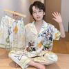 Kids Ice Silk Pajama Set Short Sleeve Cartoon Print Boys Sleepwear Ages 8