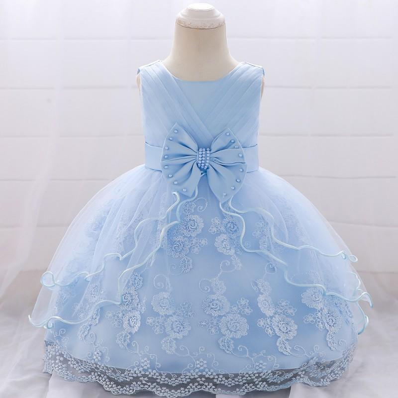 Baby Girl Princess Dress Lace Mesh 1st Birthday Party Gown Printed Toddler Formal