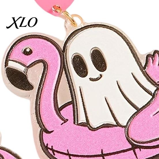 Halloween Costume Accessories 1 Pair Summer Ghost Earrings for Women, Cute Heart Shaped Ornament Pool Float Dangle Drop Earrings, 2D Acrylic