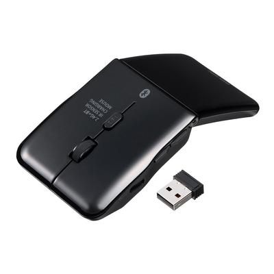 Sanwa Direct Тонкая мышь Bluetooth Складная Бесшумная 5 кнопок Перезаряжаемая Беспроводная Портативная Компактная Боковая кнопка Черная / 2.4 ГГц USB-C Мульти-Сопряжение