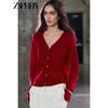 Zaprha 2025 Лето Новый Однобортный Многопуговичный Декор Длинный рукав V-образный вырез Тонкая Вязаная спицами кардиган Верхняя одежда 9598088