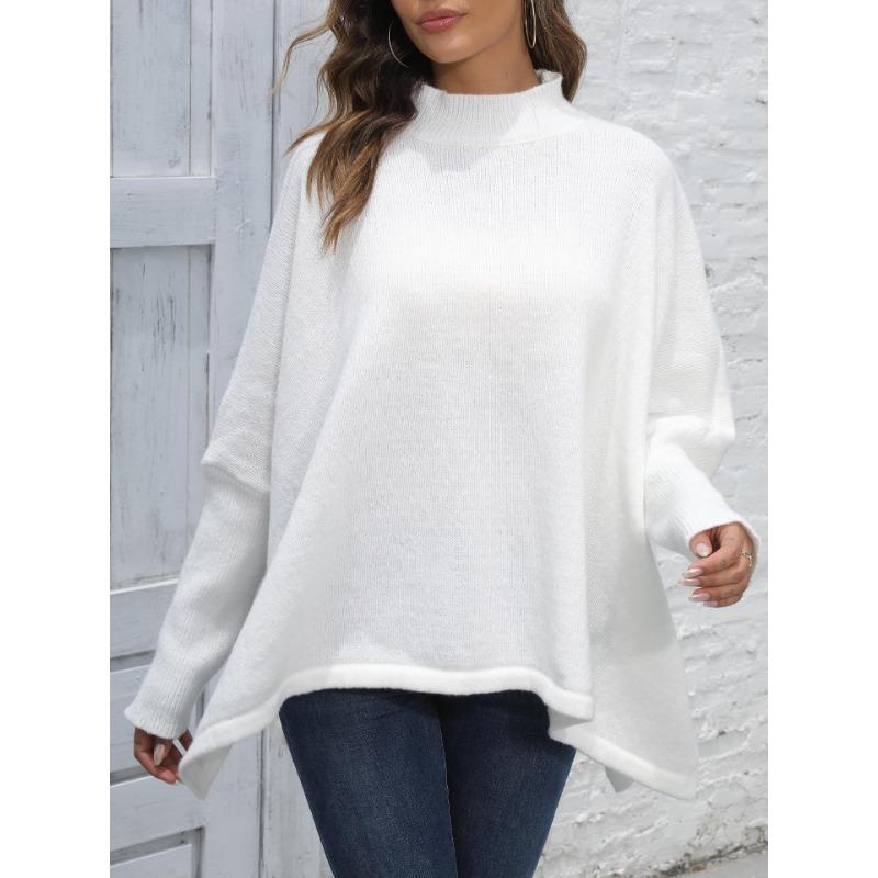 Women's Pullover Autumn and Winter Loose Split Bat Sleeve Half High Neck Sweater