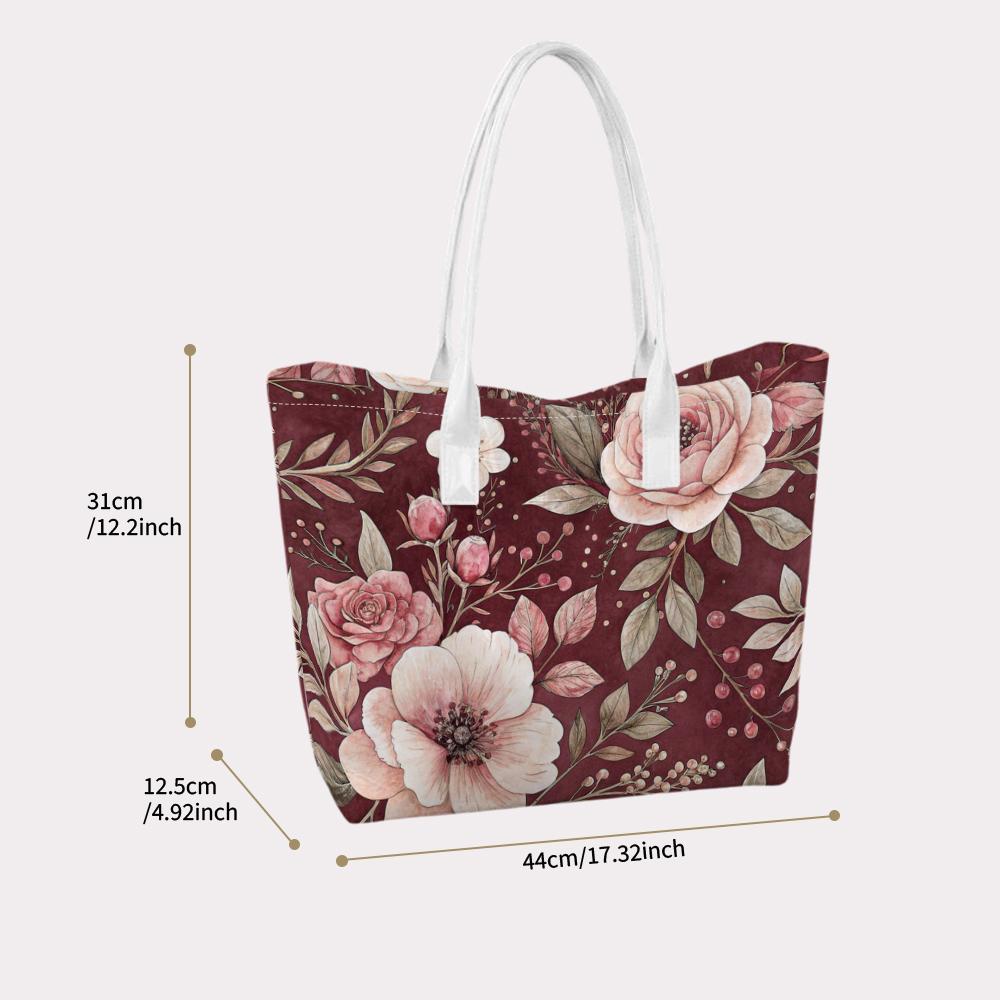 Floral Print Tote Bag Ladies Daily Use Casual Handbag Fashion Large Capacity Shoulder Bag for Shopping Traveling