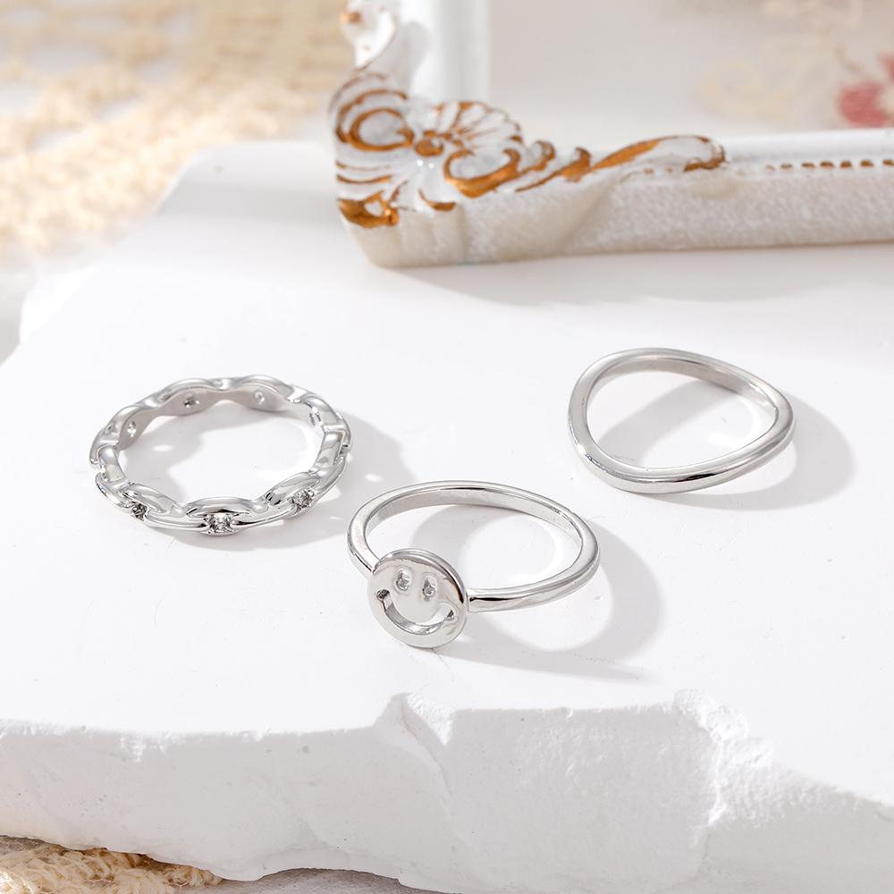 Комплект из 3 предметов, набор колец с вырезом в виде смайлика, комбинированные элегантные модные кольца для девочек, изысканные подарочные украшения