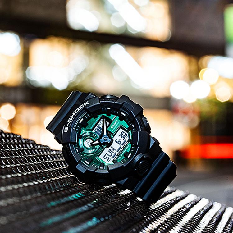 Casio Мужские часы с двойным дисплеем (жидкокристаллический/аналоговый) Серия GA-700MG-1APR-person