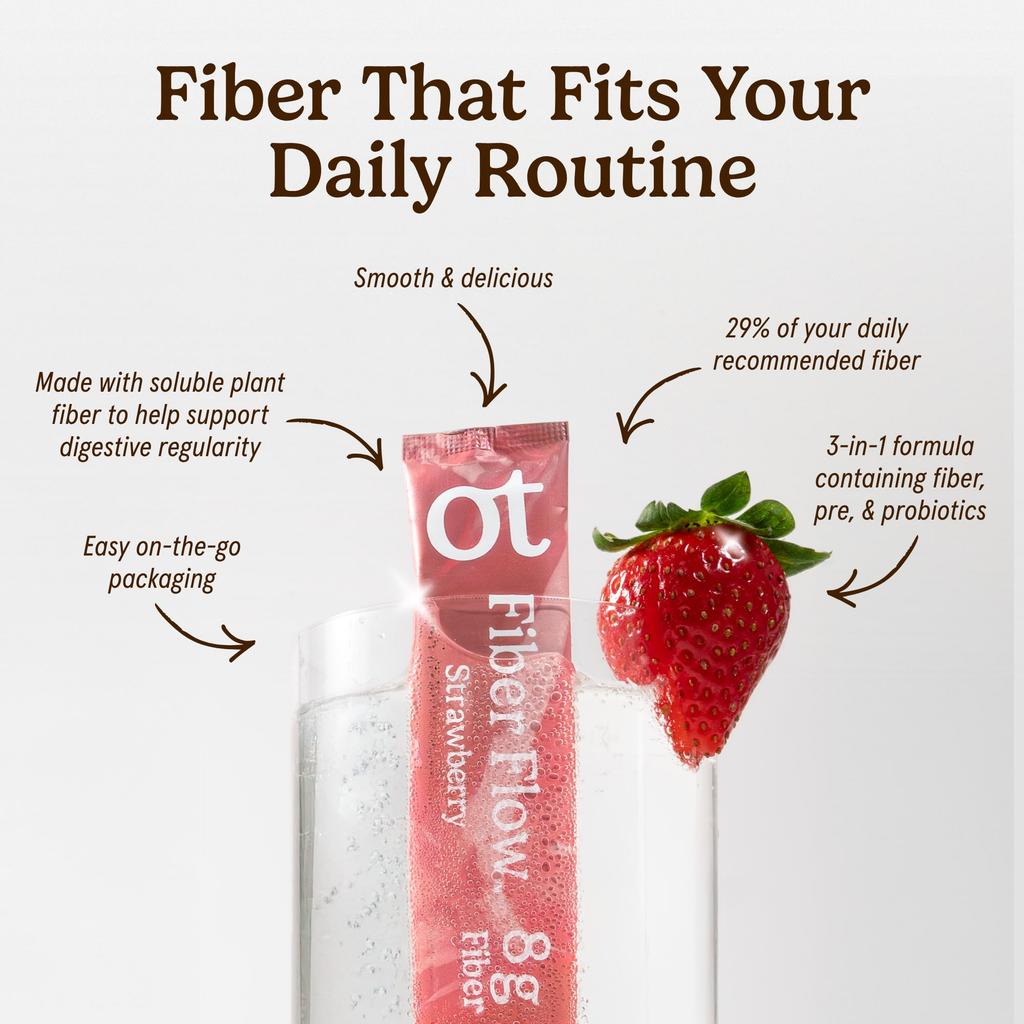 Organic Traditions Fiber Flow™, Клубничный вкус, 12 упаковок, 9,7 г (0,34 унции) за упаковку