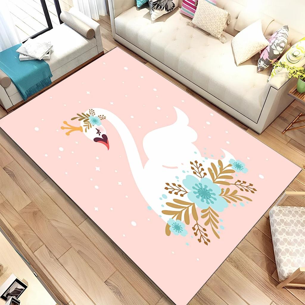 HD Cartoon Cute Swan Cygnus Area Rug,Carpet Rug for Living Room Bedroom Sofa Doormat Decoration, Kids Play Non-slip Floor Mat 3D