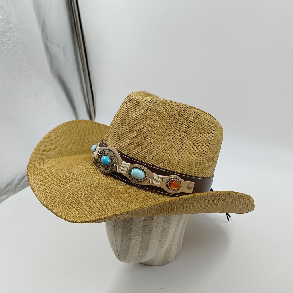 Three-dimensional Embroidery Handmade Straw Hat Western Cowboy Hat Men Cap Outdoor Women Hat Light Luxury