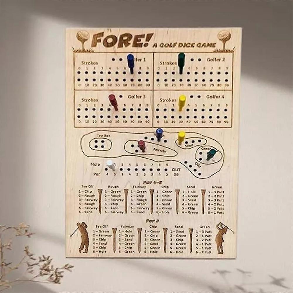 Fore! A Golf Dice Board Game,Wood Tabletop Golf Dice Game for Home, Travel, Camp
