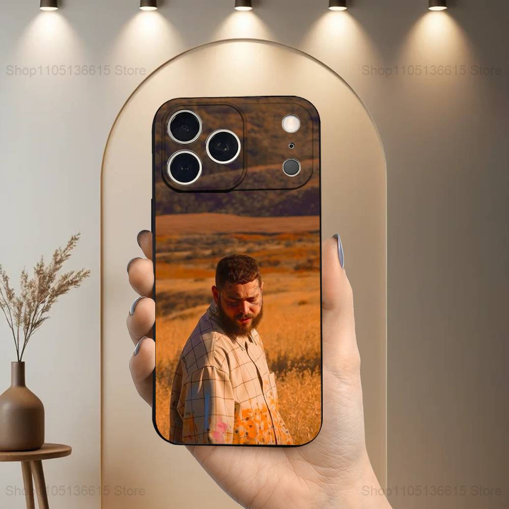 P-Post M-Malone Singer For iPhone 13,17,11,12,16,14,15,Plus,Pro Max,XS,X,XR,SE,Mini,8,7,Soft Silicone Black Phone Case