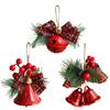 Metal Red Jingle Bell Hanging Bowknot Pendant for Christmas Tree Decoration