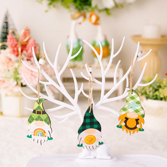 9 шт/коробка ул.. День Святого Патрика Подвески в виде гномов Мультфильм Подвесное отверстие Деревянные бусины Декор Трилистник с принтом Окна Двери Садовые украшения Празднование ирландского дня