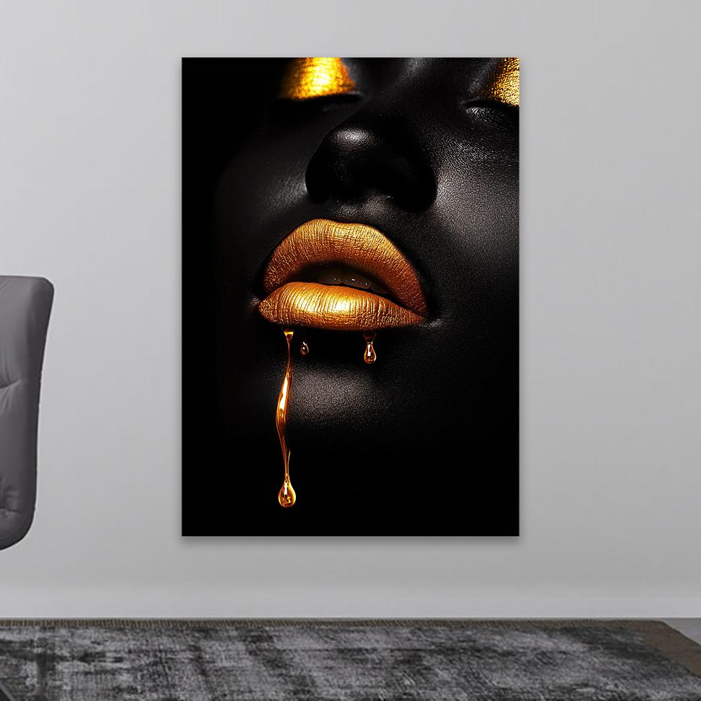 Black and Gold Abstract Woman Portrait Poster Elegant Female Art Print African American Dark Aesthetic Art Canvas Painting Decor