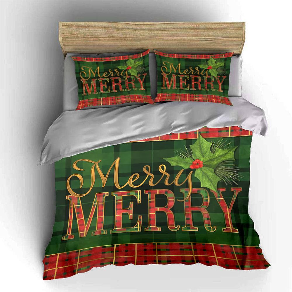 Plaid Merry Christmas Design Bedding Duvet Cover Set Duvet Cover Pillowcases (1*Duvet Cover 2*Pillowcases, without duvet insert)