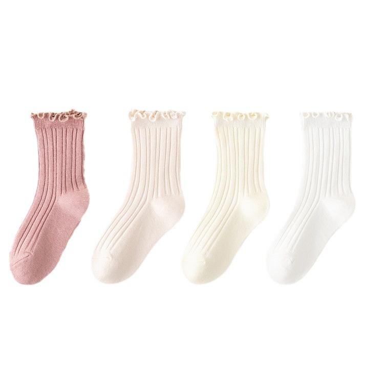 Детские носки из хлопка с двойной иглой, с вертикальными полосками и узором «грибок» для девочек, средние носки из хлопка, складывающиеся в стопку