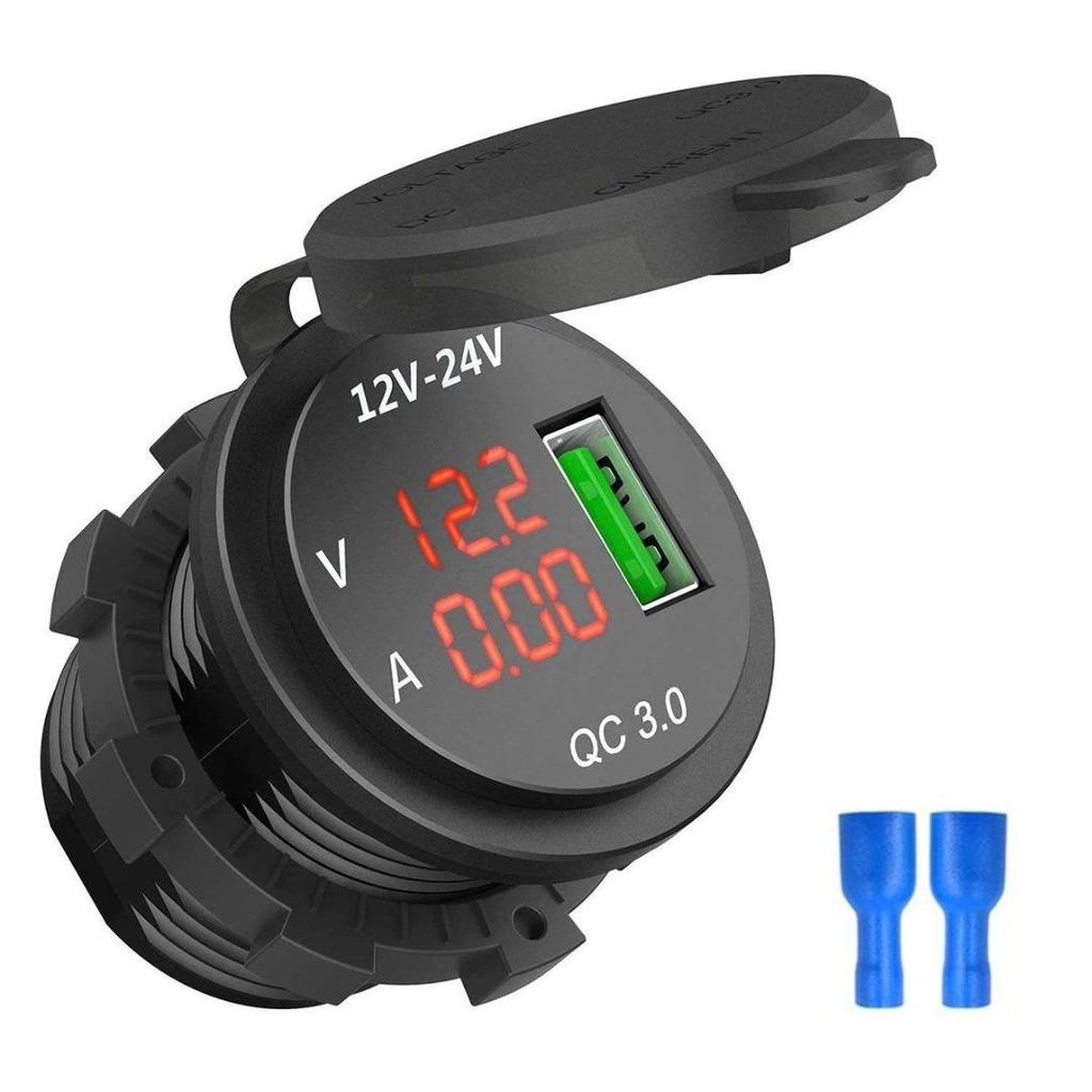 Car USB Charger Power Socket QC 3.0 USB 5V / 3A Digital LED Voltage Voltmeter Display Waterproof
