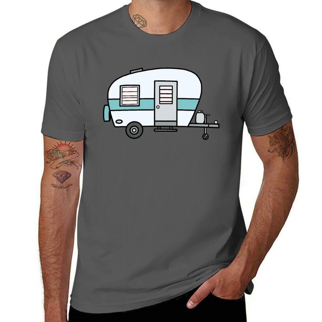 Blue Striped Camper Tshirt Plus Size Simple Casual Top Tshirt