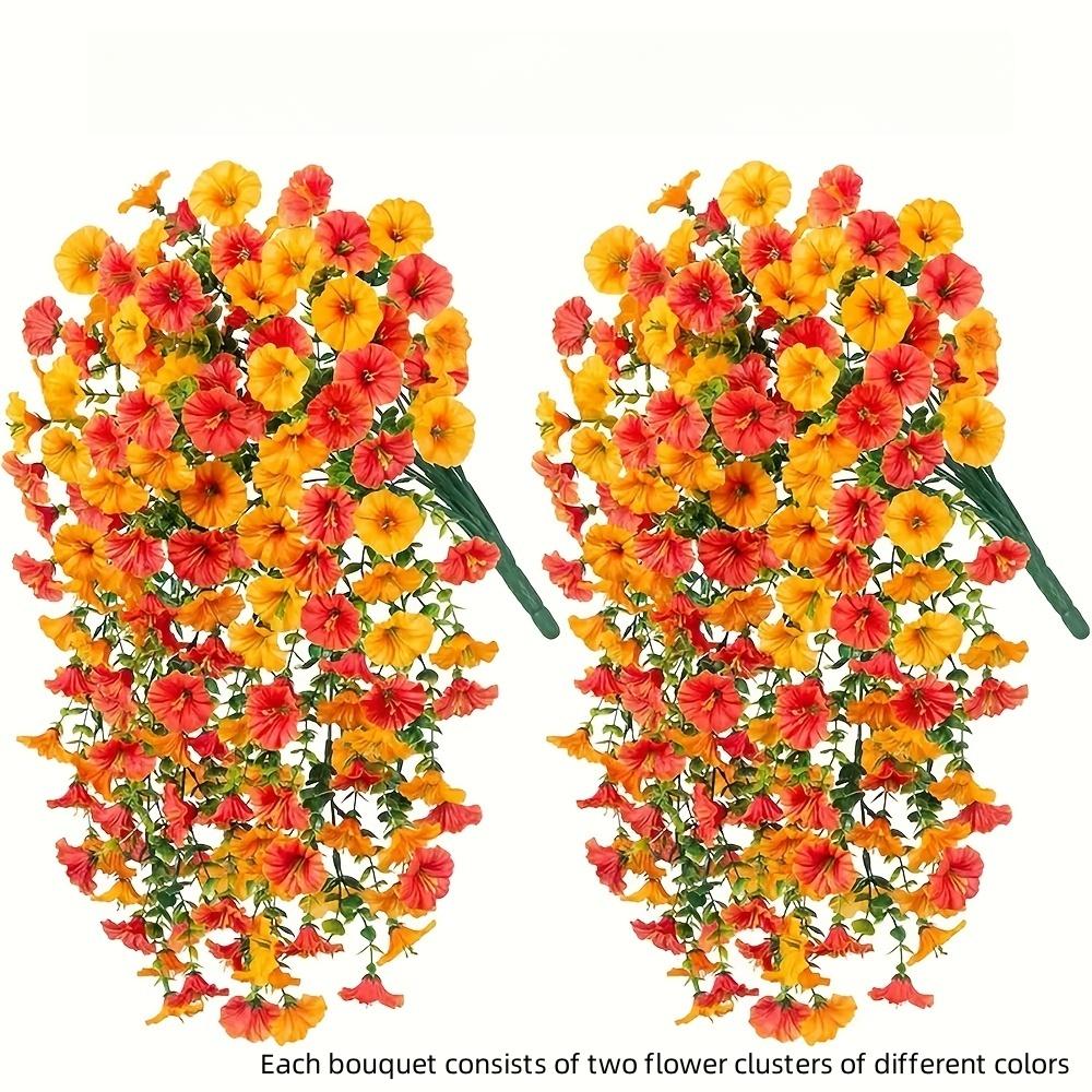2 шт. Искусственные подвесные цветы петунии и эвкалипта - Яркие бутоны, Декор для улицы/дома для свадеб, крыльца, патио, сада