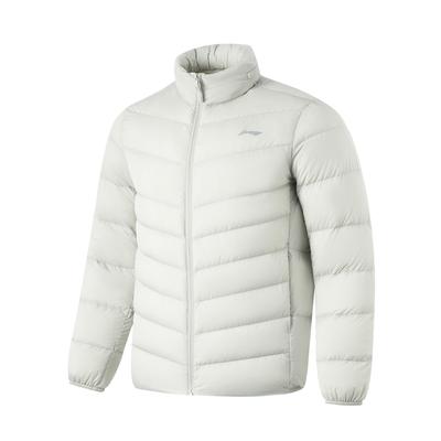 Мужская куртка Li Ning Fitness Series с коротким логотипом и воротником-стойкой, однотонная, серая, с каплями воды AYMU091-2