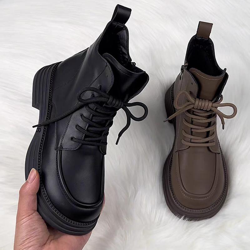 Ретро классические круглые носки современные женские ботинки на платформе весна/зима со шнуровкой по бокам и нескользящей подошвой короткие ботинки