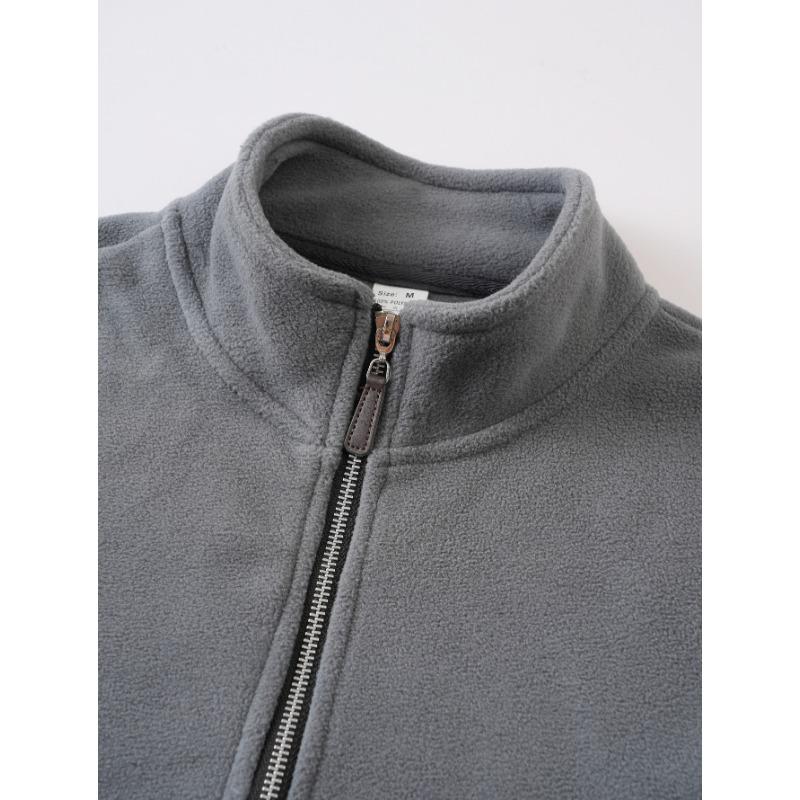 Men S Fleece Half Zip Solid Color Stand Collar Sweatshirt