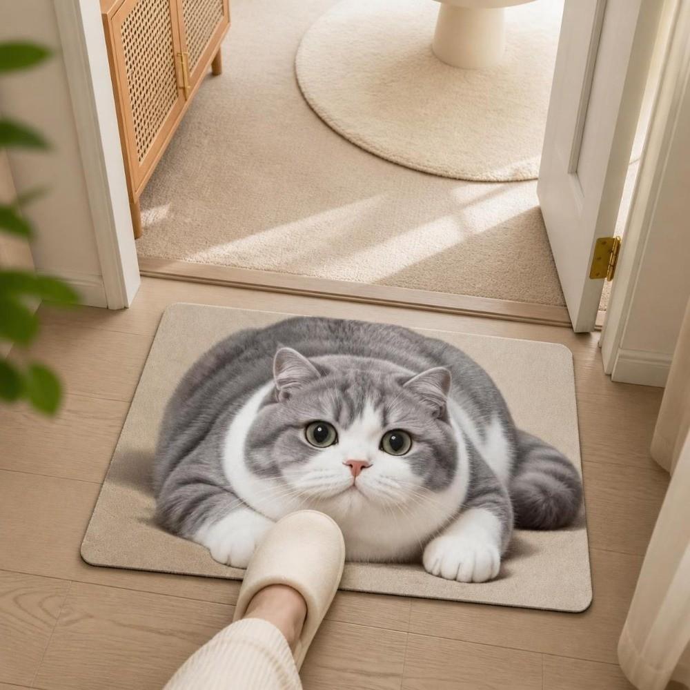 Diatomite Entryway Rug Absorbent Pet Floor Mat Cute Cat Print Doormat Hallway