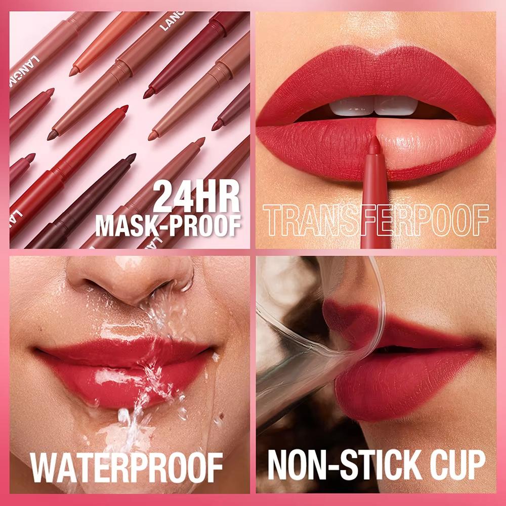 LANGMANNI Sexy Velvet Matte Lip Liner Pen Waterproof Silky Natural Contour Non-Stick Cup Makeup Lipstick Pencil Lasting Cosmetic